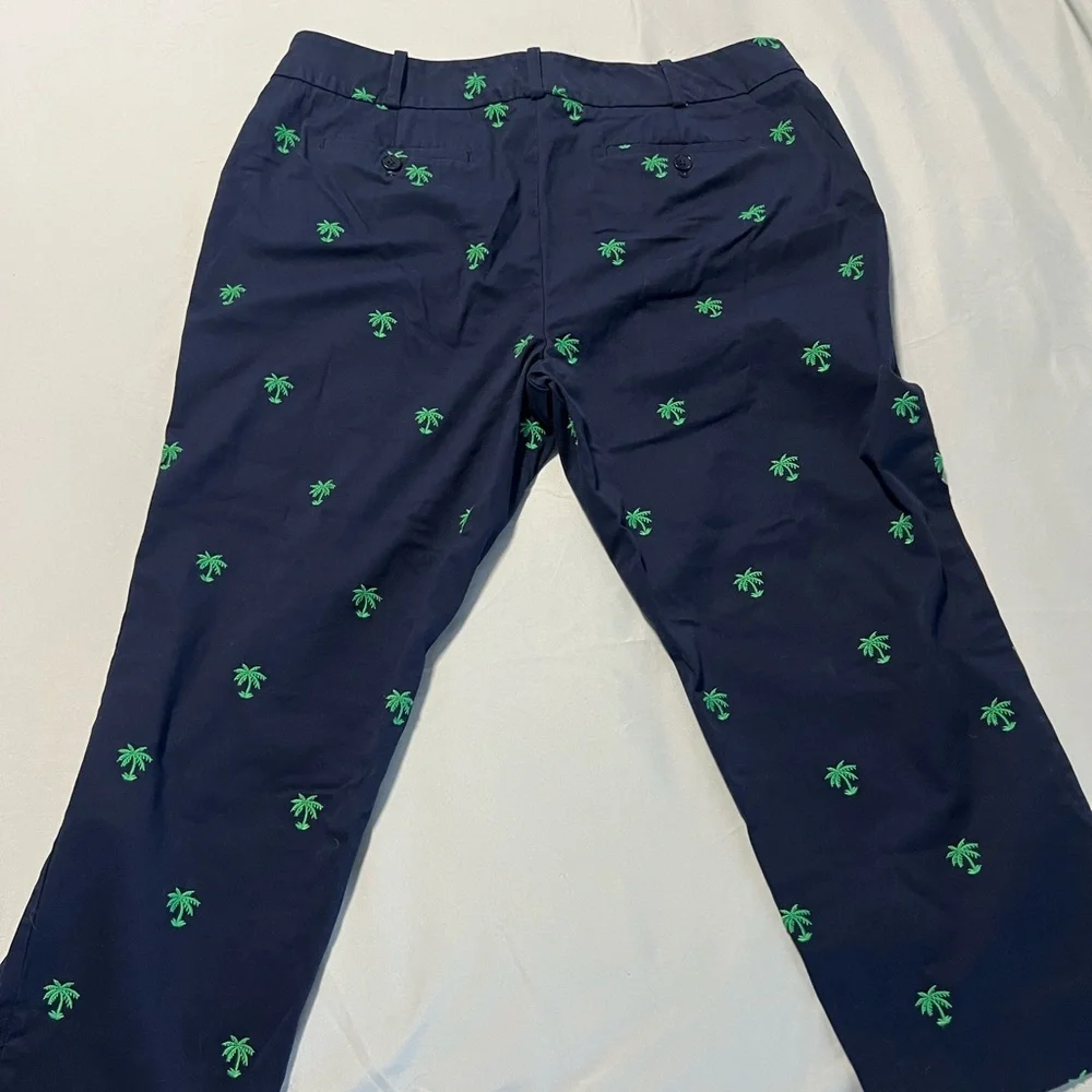 Talbots Navy Capri Pants with Green Embroidered Palm Trees - Picture 3 of 4